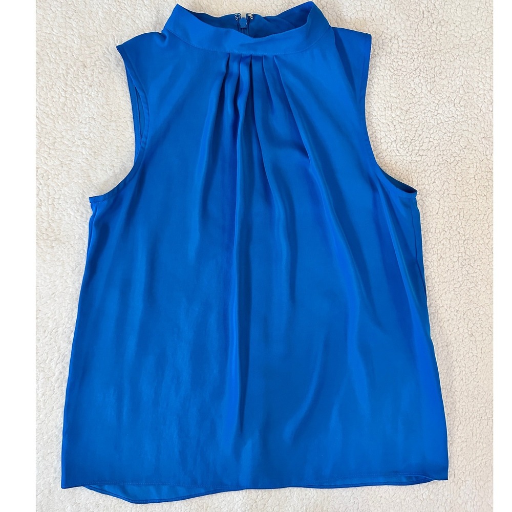 Anne Klein Blouse Women Size PP Royal Blue Excellent Sleeveless Mock Neck